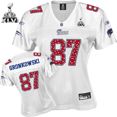 Patriots #87 Rob Gronkowski White Women's Sweetheart Super Bowl XLVI Stitched NFL Jersey